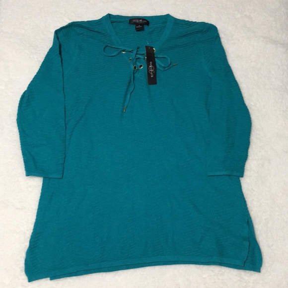 August silk tie front light sweater medium - Picture 1 of 6